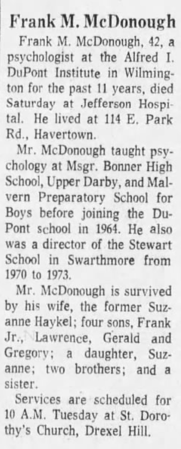 Frank McDonough dies